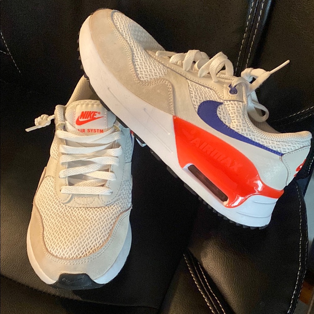 Nike Air Max Sneakers - Cream, Red, and Blue Accents BX1